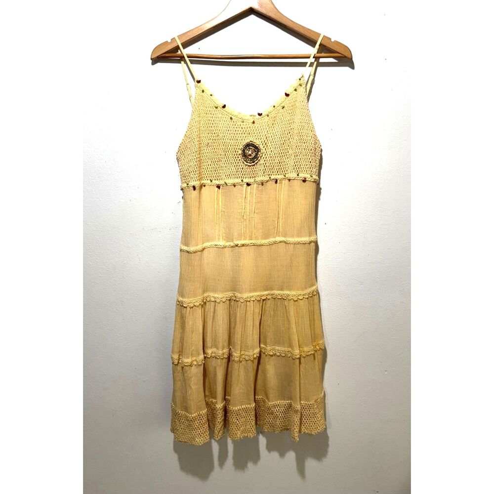 Girl Talk 100% cotton Y2K dress sundress broomstick summer guzy yellow women M